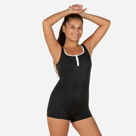 Traje de baño de natación tipo short con cierre negro para mujer Heva