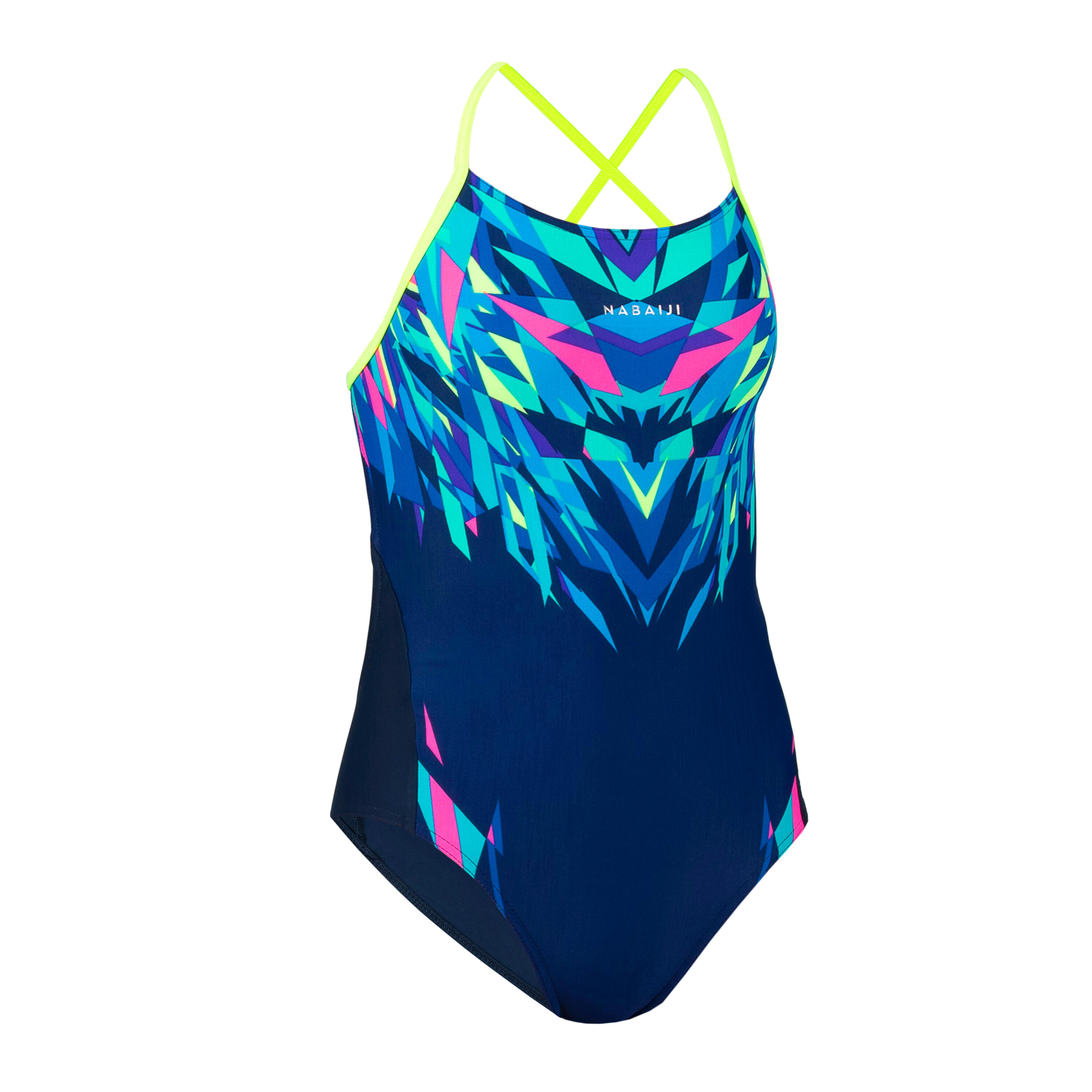 Bañador Niña natación Nabaiji azul marino amarillo 4/7