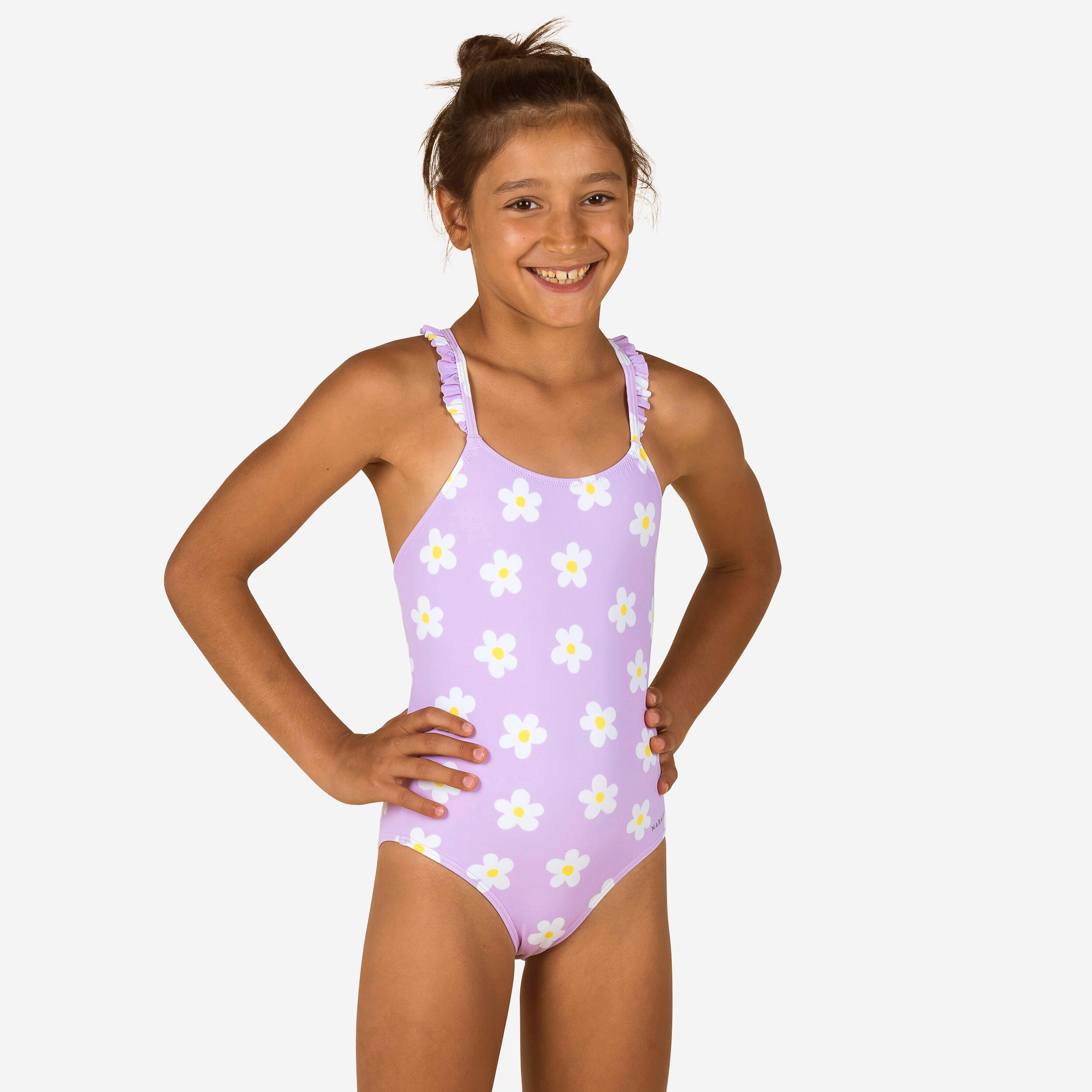 Young girls’ 1-piece swimsuit Lila marg lilac