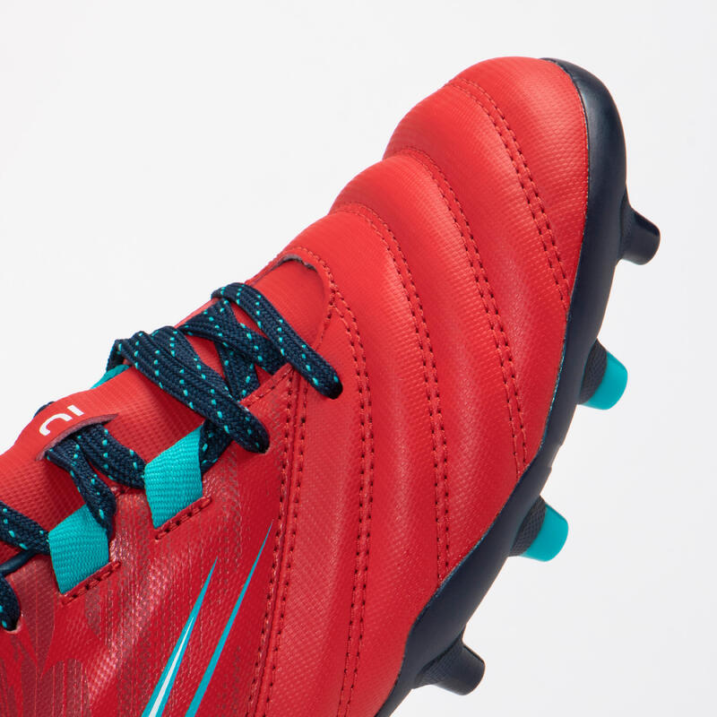 Rugbyschoenen met vaste noppen voor droog terrein kinderen R500 rood