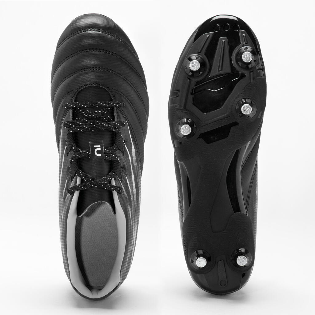 Kids Rugby Boots with Screw-In Studs Skill R500 SG - Black Design