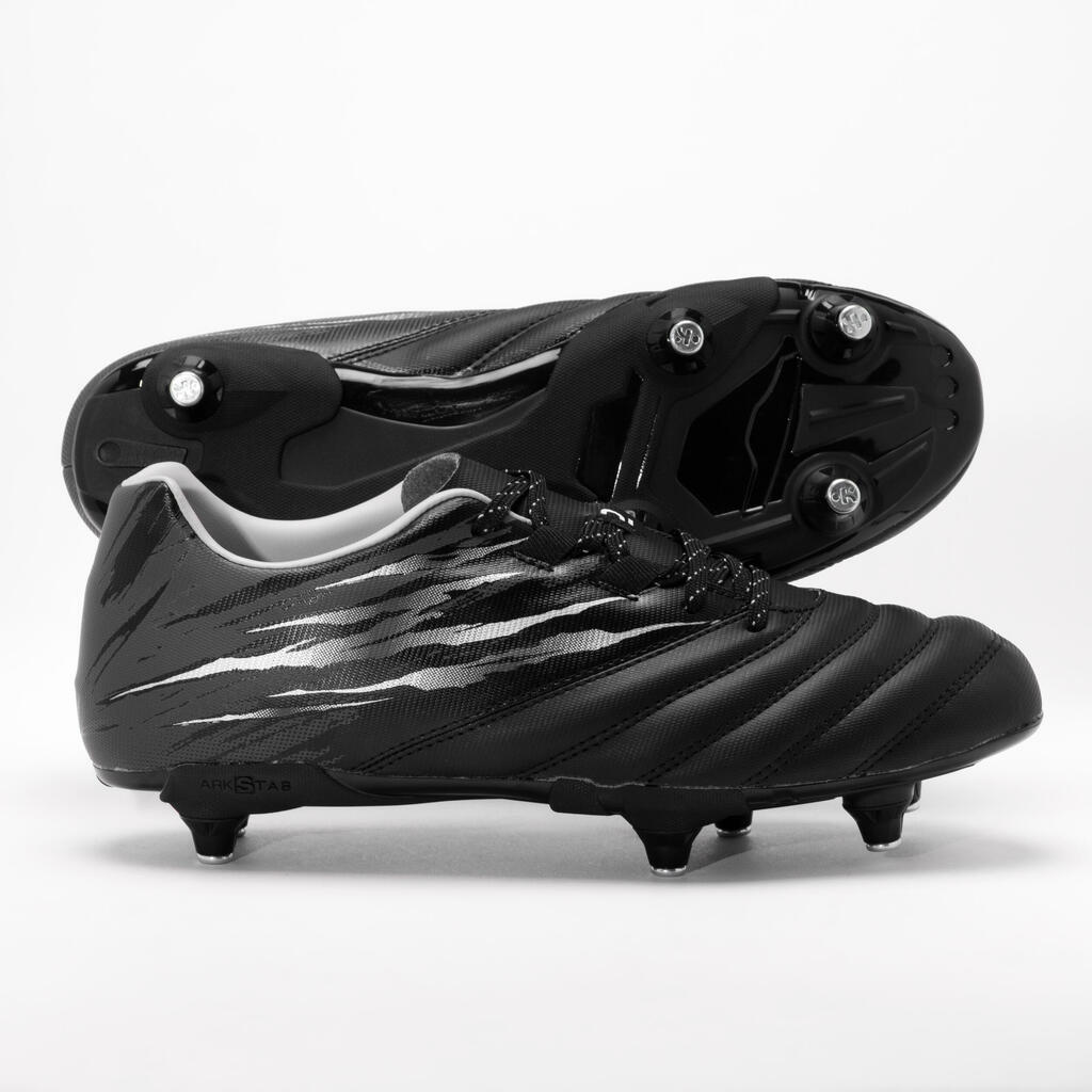 Kids Rugby Boots with Screw-In Studs Skill SG R500 - Black