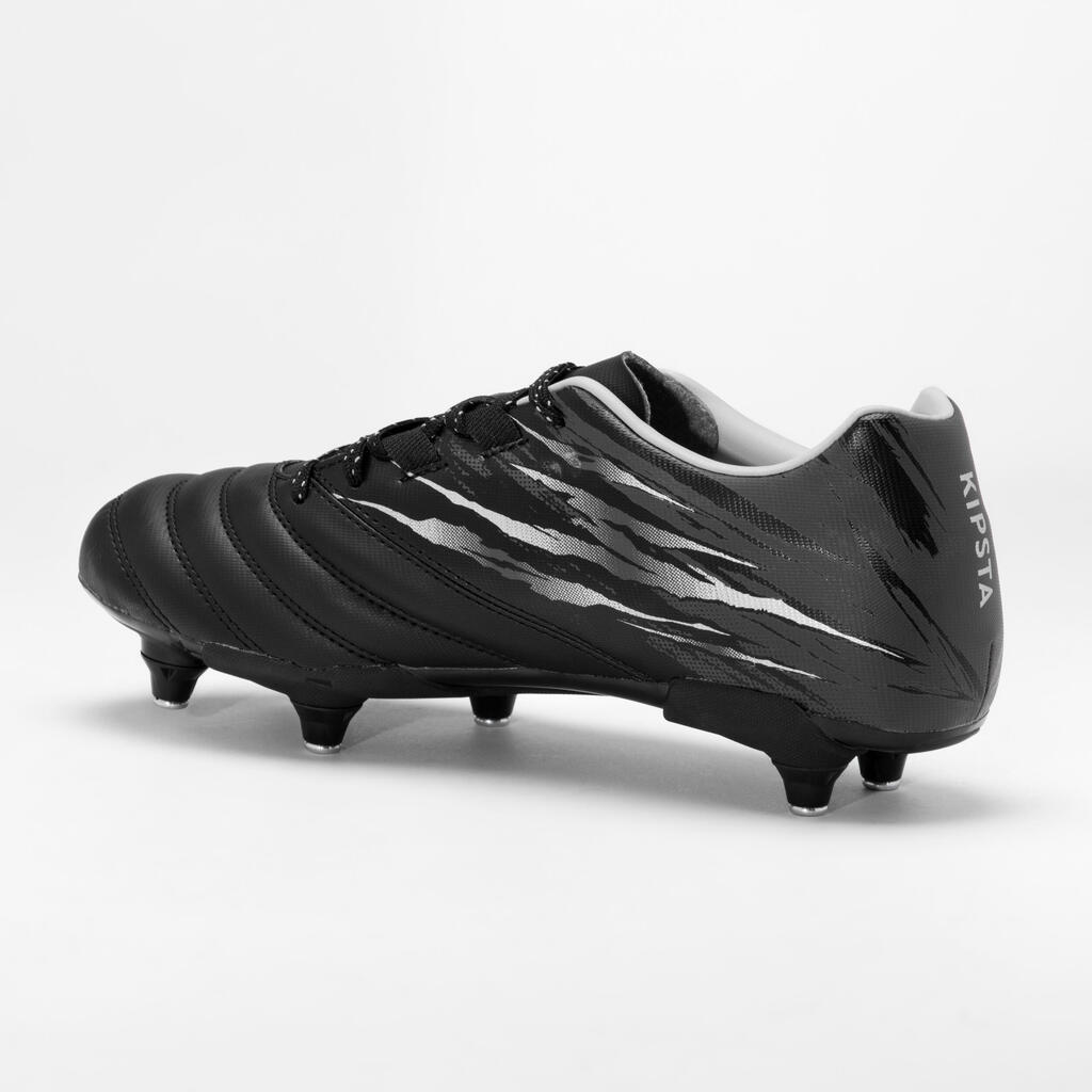 Kids Rugby Boots with Screw-In Studs Skill SG R500 - Black