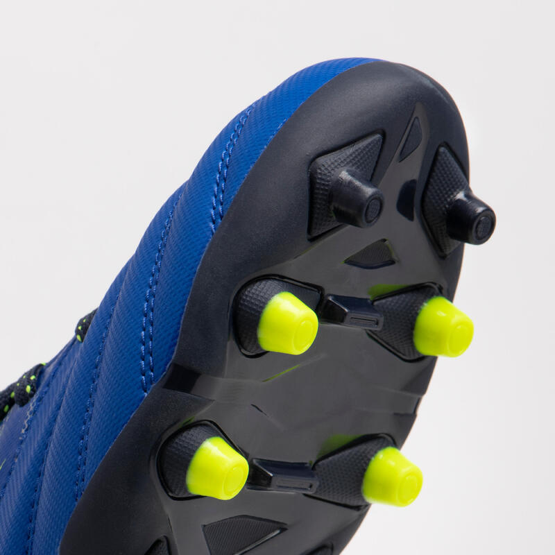 Kinder Rugby Schuhe R500 FG gegossene Sohle trockener Untergrun blau