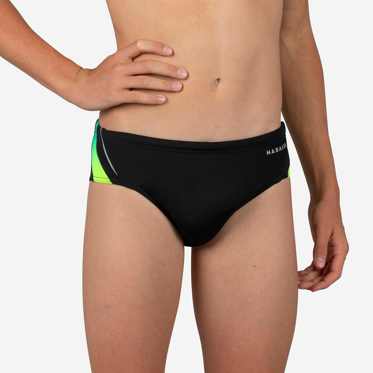 Slip de bain natation Garçon - 900 Yoke noir vert