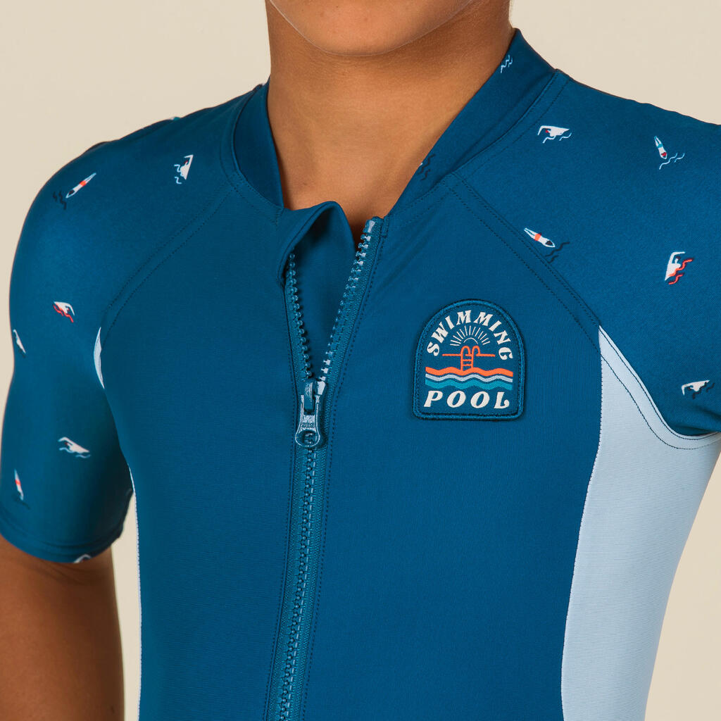 Combinaison garçon - shorty 100 manches courtes - bleu canard / vert