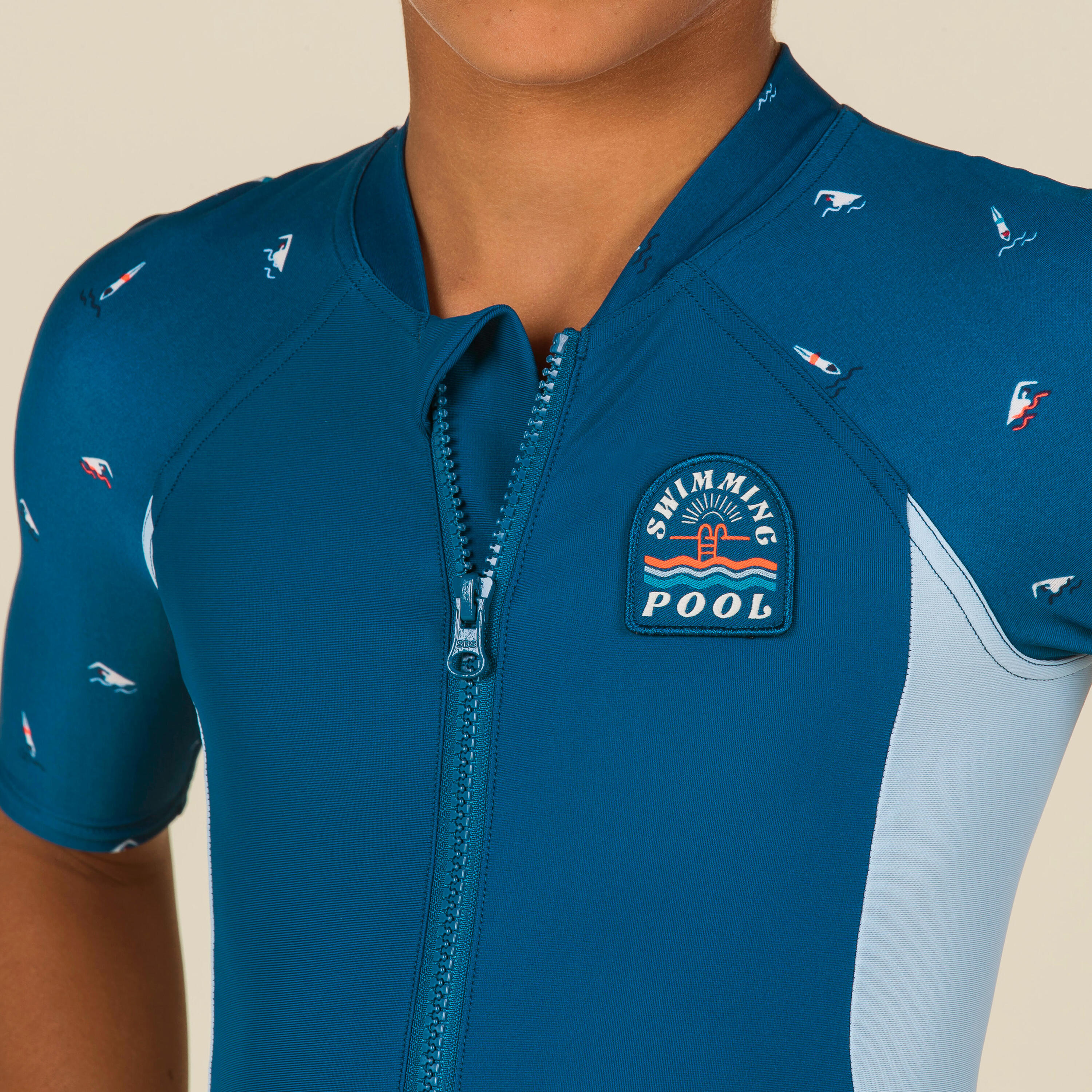 Boy's Wetsuit - Shorty 100 Short Sleeve - Navy Blue / Blue 3/4