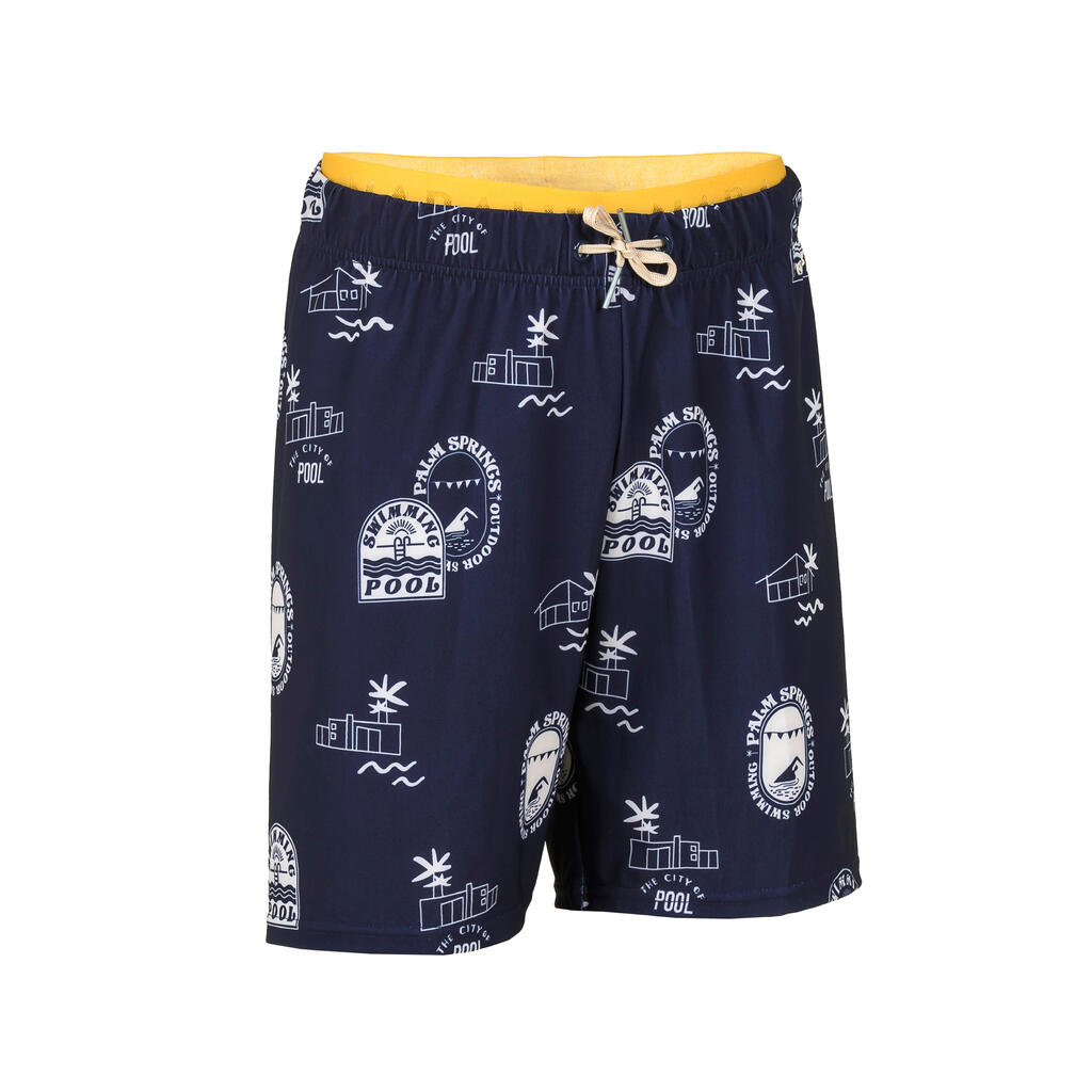 Schwimmshorts Jungen - 100 Long Pool marineblau/ocker 