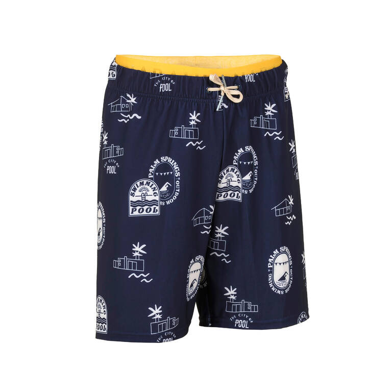 Boy's Swim Shorts - 100 Long - Pool Navy Blue / Ochre - Decathlon