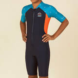 Boy Wetsuit - Shorty 100 Short-sleeved - Navy Blue / Orange / Blue