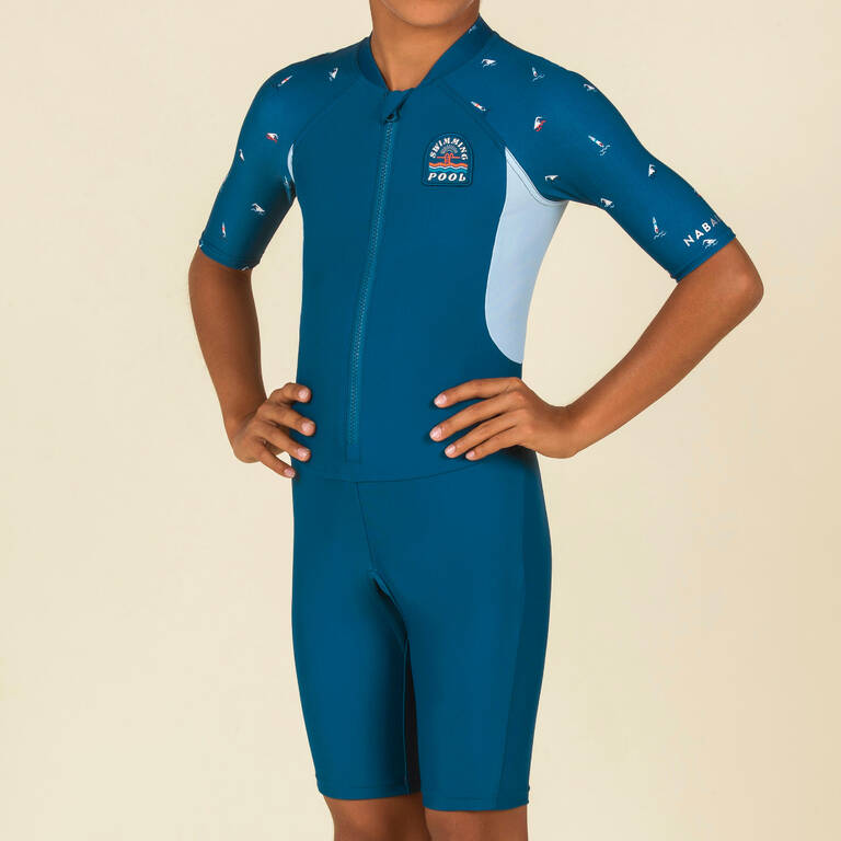 Boy Wetsuit - Shorty 100 Short Sleeve - Navy Blue / Blue
