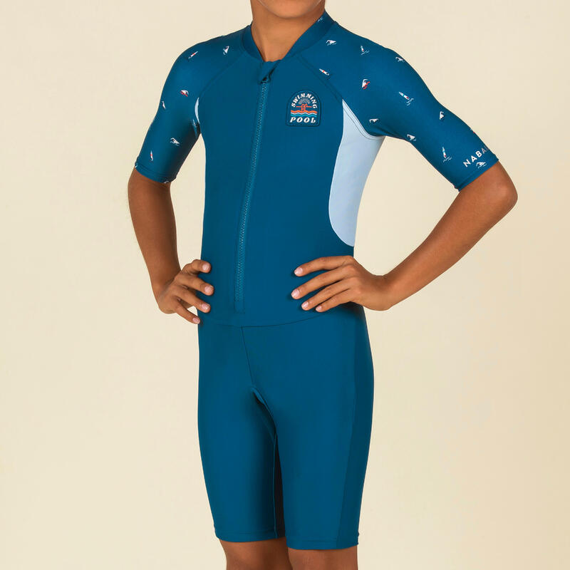 Schwimmanzug Jungen kurzarm - Shorty 100 marineblau/blau 