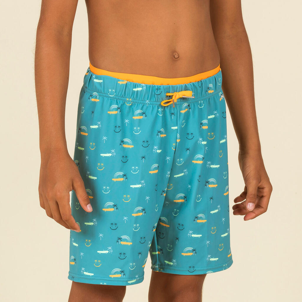 Schwimmshorts Jungen - 100 Long Smile türkis/orange 