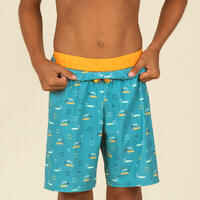 Boys' Swimming Long Swim Shorts-Smile Turquoise/Orange