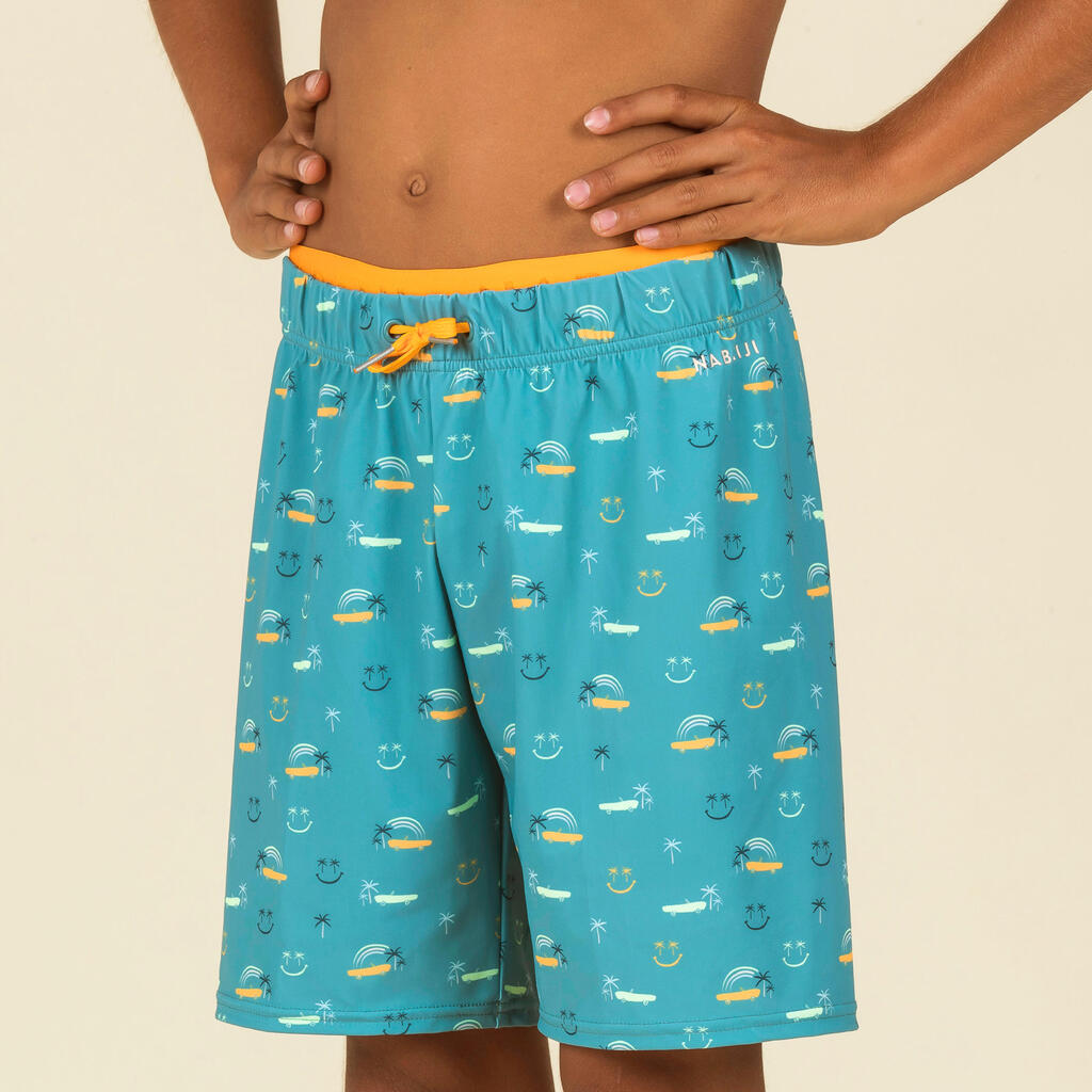 Schwimmshorts Jungen - 100 Long Pool marineblau/ocker 