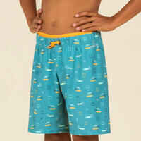 Boys' Swimming Long Swim Shorts-Smile Turquoise/Orange