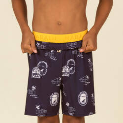 Boy's Swim Shorts - 100 Long - Pool Navy Blue / Ochre