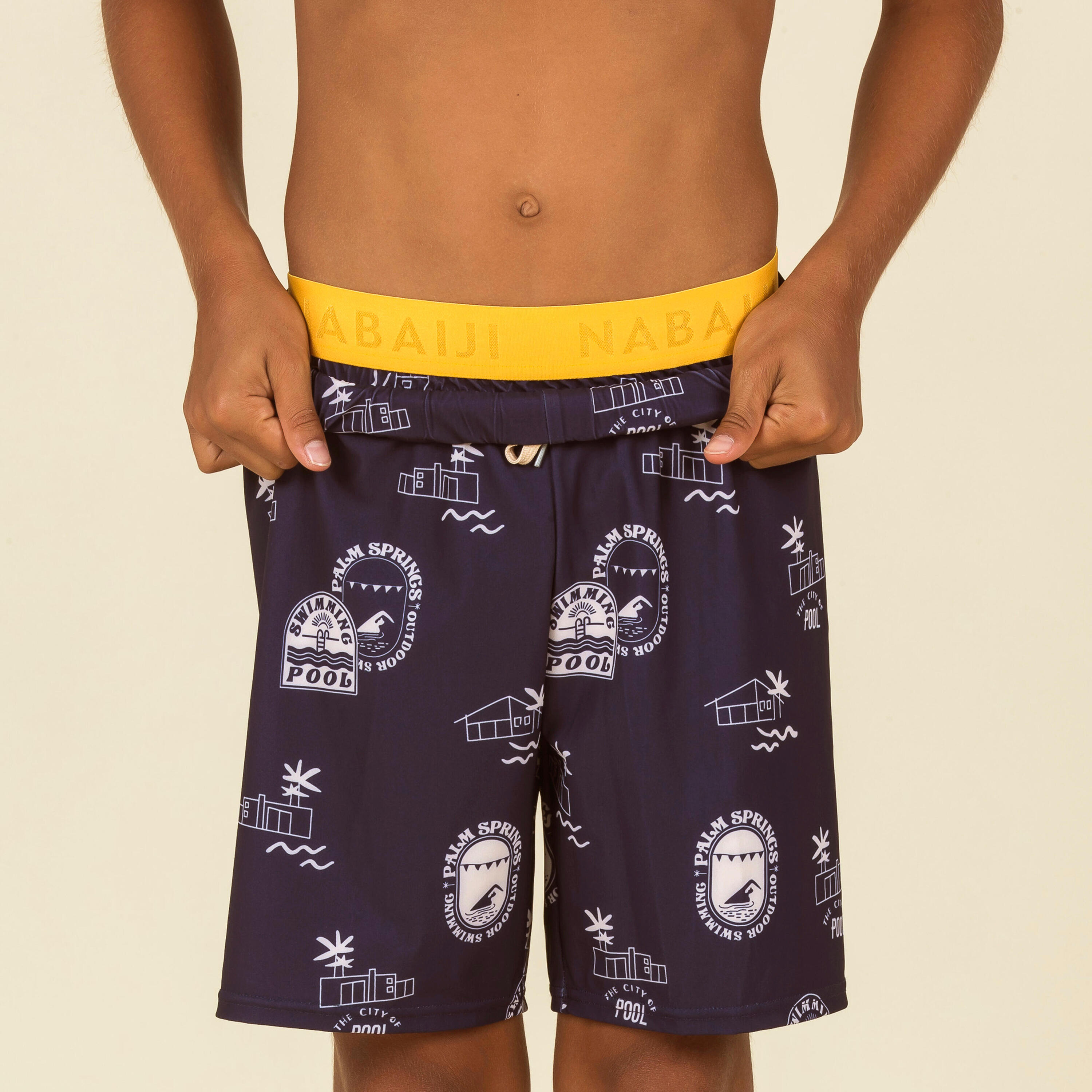 Boy's Swim Shorts - 100 Long - Pool Navy Blue / Ochre 4/4