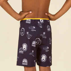 Boy's Swim Shorts - 100 Long - Pool Navy Blue / Ochre