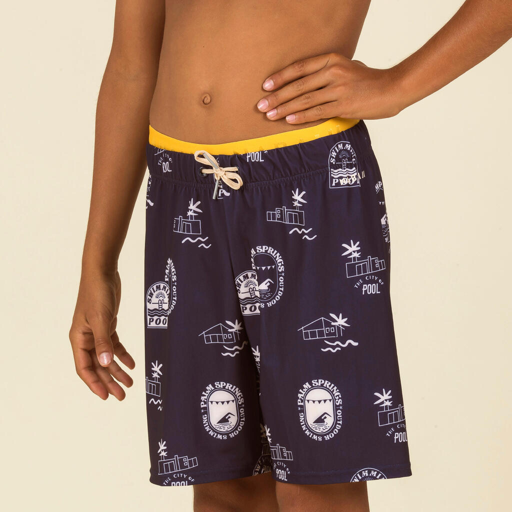 Schwimmshorts Jungen - 100 Long Pool marineblau/ocker 