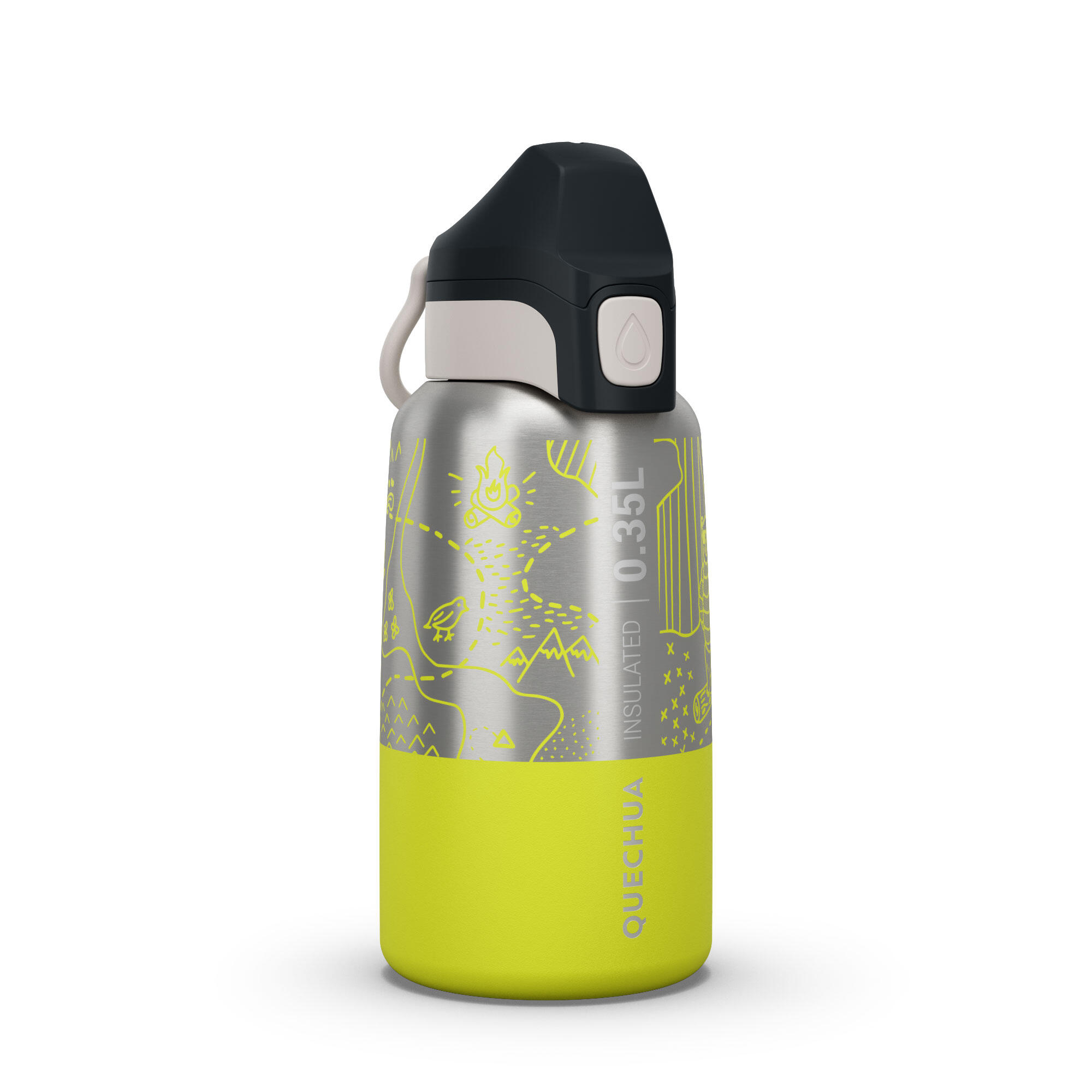 0.35L stainless steel insulated child's water bottle with instant stopper for hiking