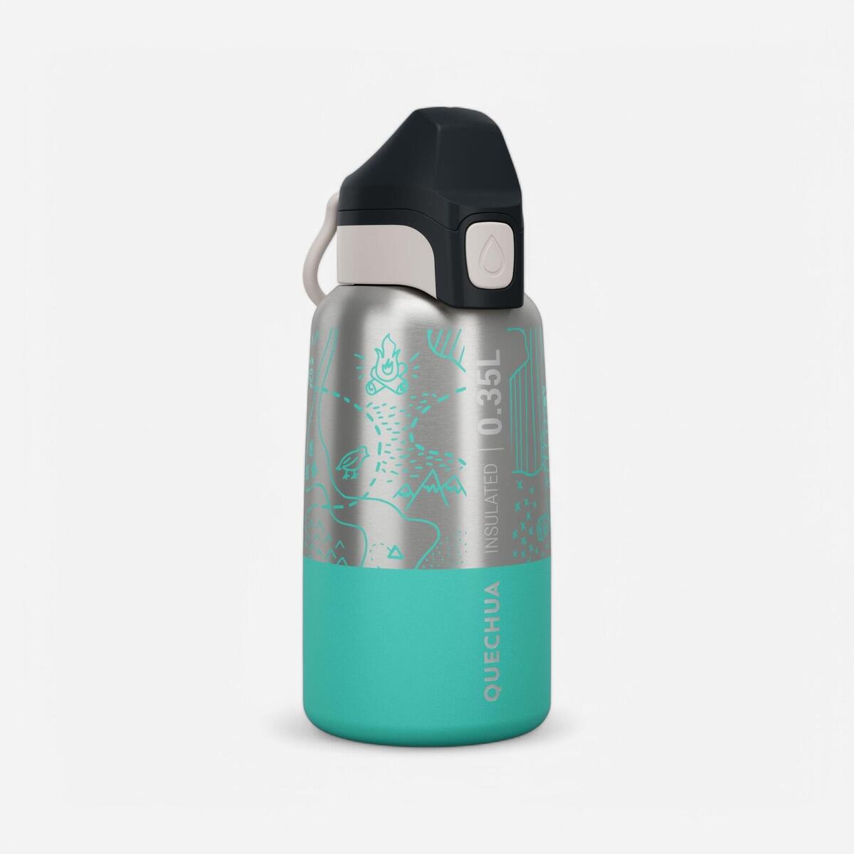 Gourde enfant isotherme 0,35L en acier inox avec bouchon instantané de randonnée