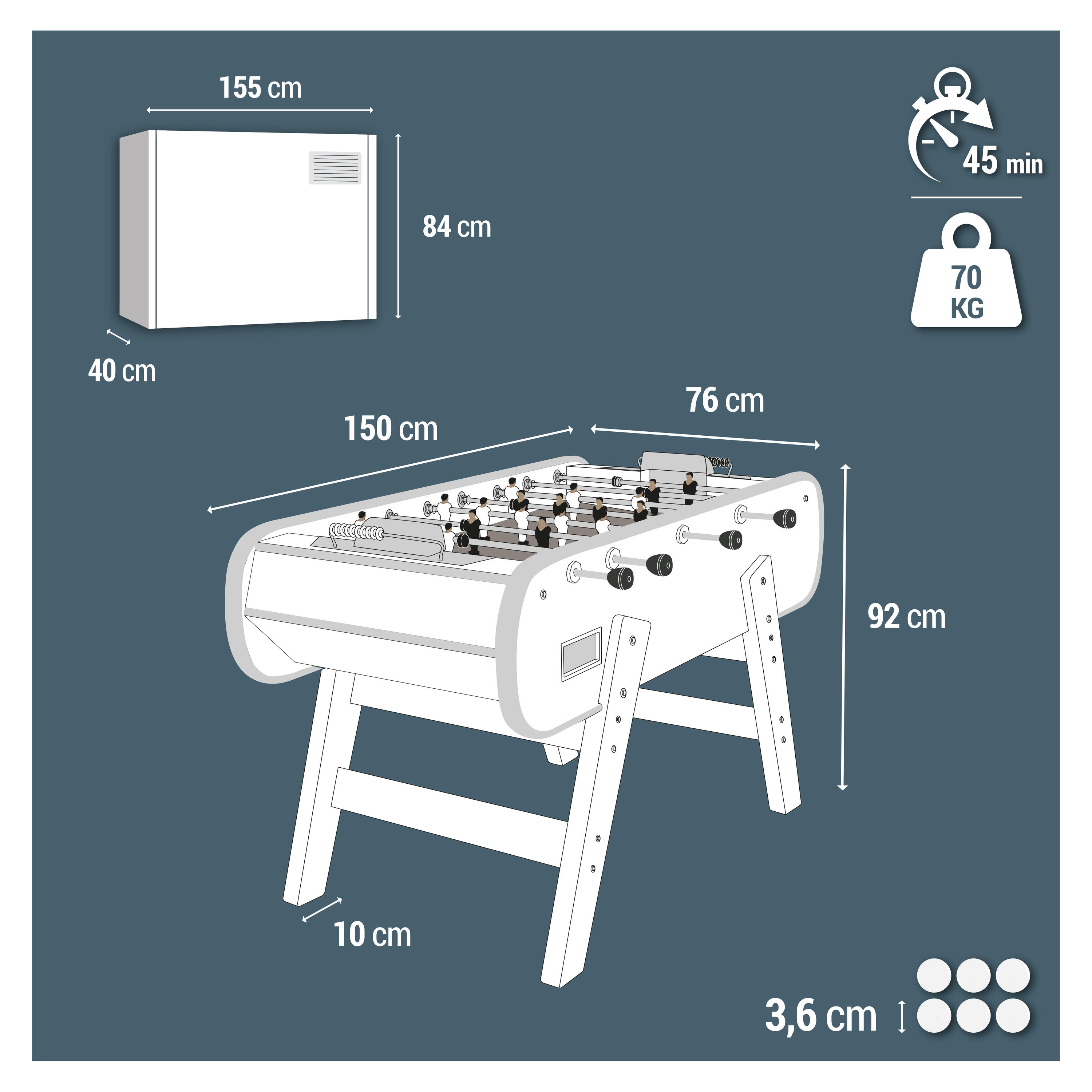 Indoor Wooden Table Football Table BF 500 - Grey Pitch 2/15