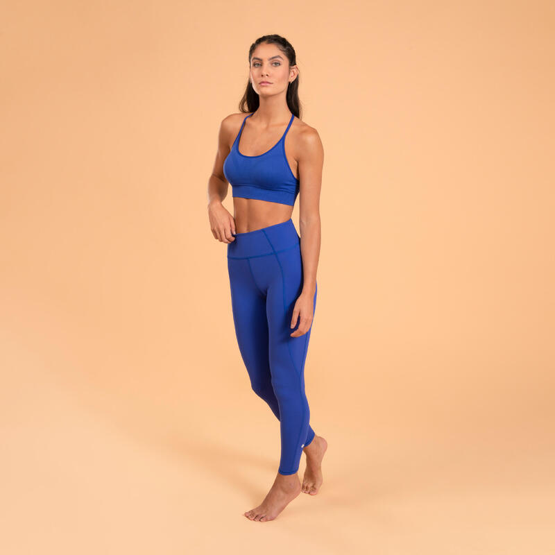 Top yoga PREMIUM traspirante senza cuciture sostegno leggero blu