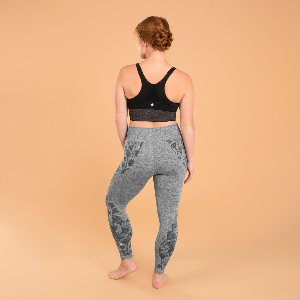 7/8-Leggings Yoga nahtlos Gingko-Motiv - graumeliert 