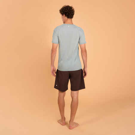 Men's Short-Sleeved Second-Skin Effect Yoga T-Shirt - Silver Grey Delicate Blue