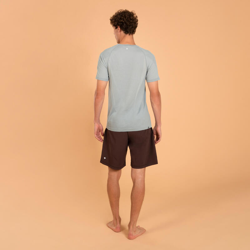 T-shirt de yoga seconde peau manches courtes homme, gris argent et bleu délicat