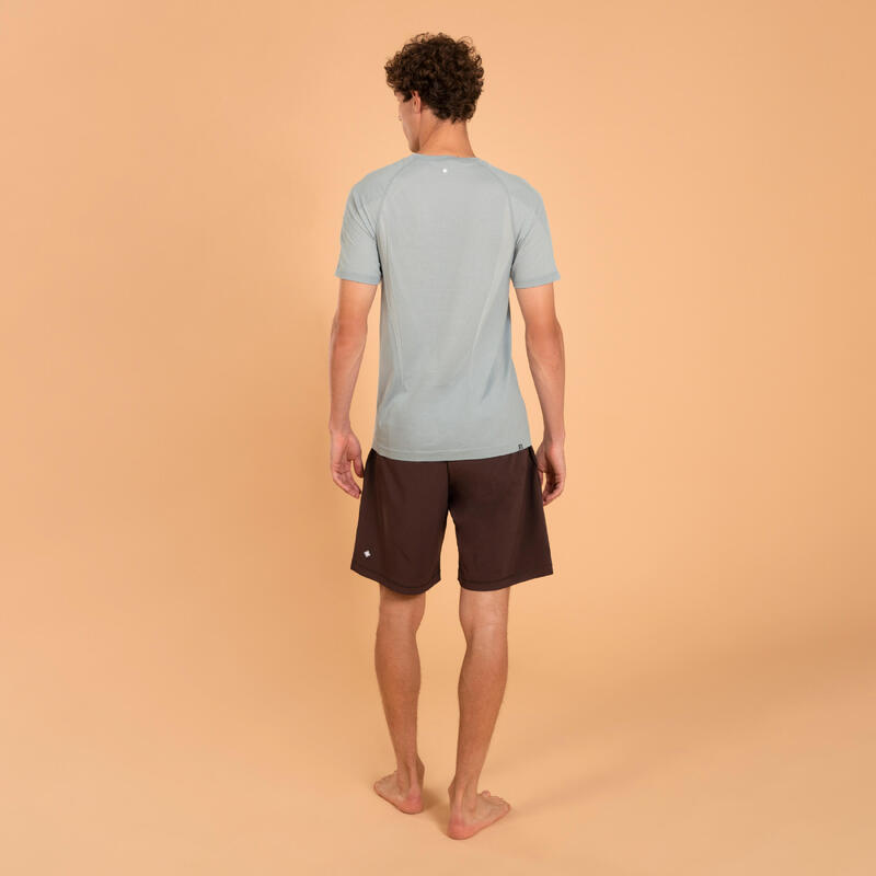 T-shirt uomo yoga slim fit misto cotone grigio chiaro