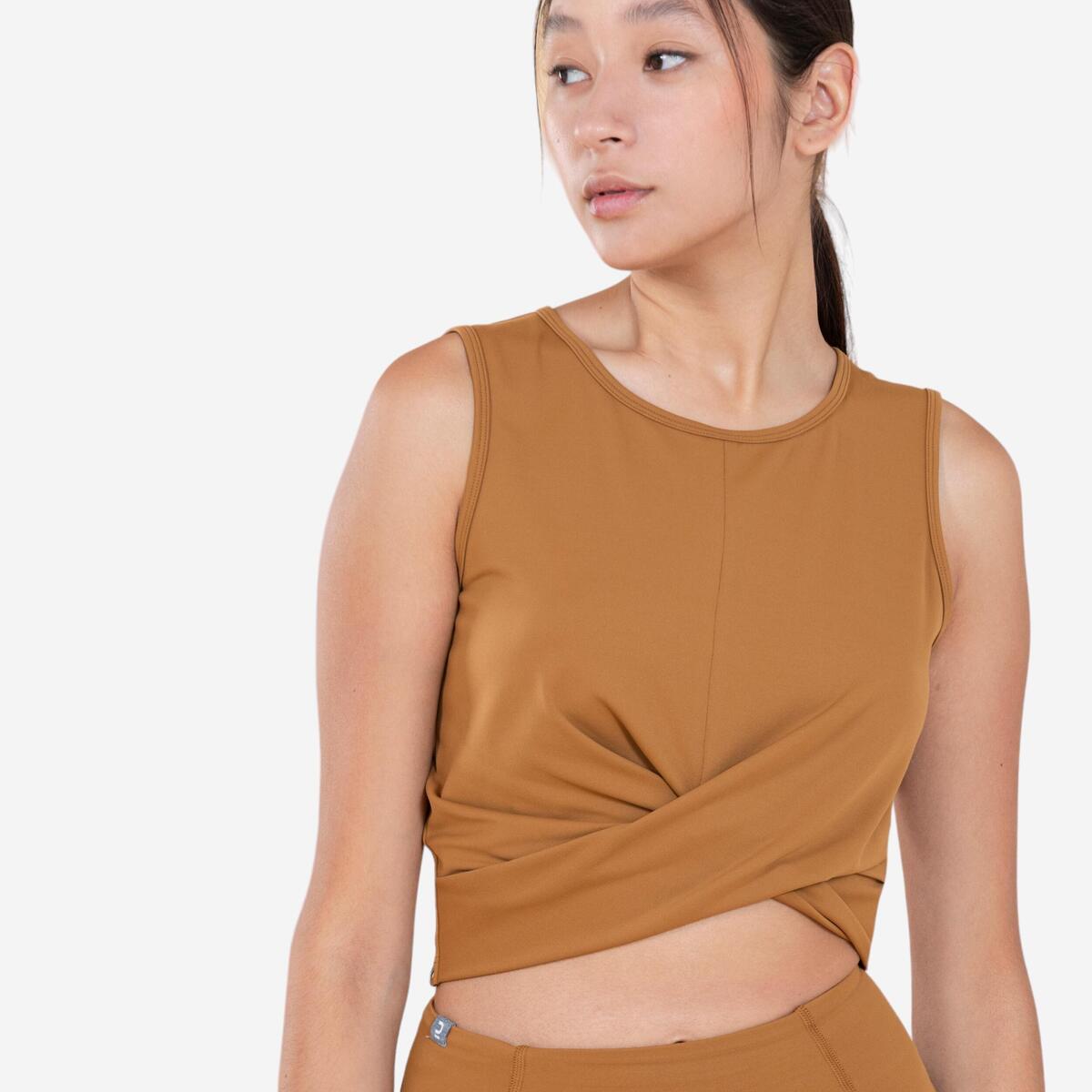 Crop top premium yoga marron