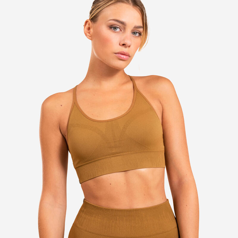 Top donna yoga PREMIUM seamless sostegno leggero cammello Top donna yoga PREMIUM seamless sostegno leggero cammello