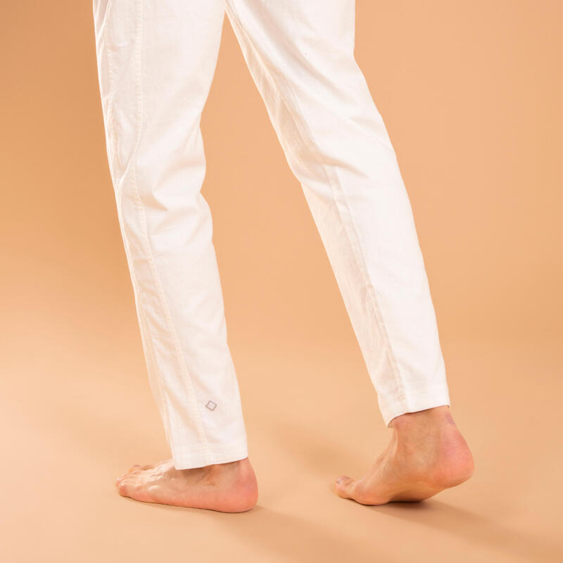 Pantalón Yoga Suave Hombre Blanco Tela Lino Algodón