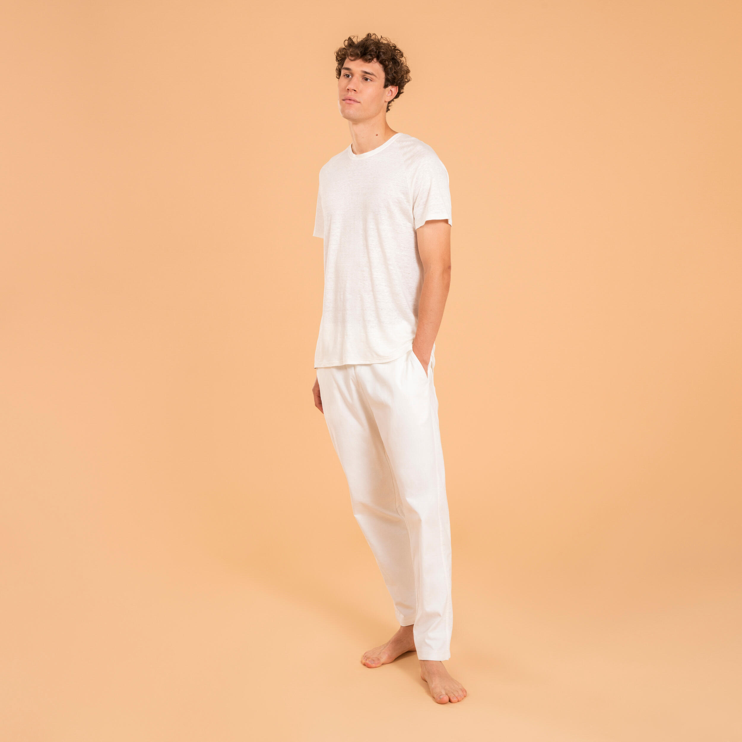 Men's Gentle Yoga Linen/Cotton Woven Bottoms - White 3/5