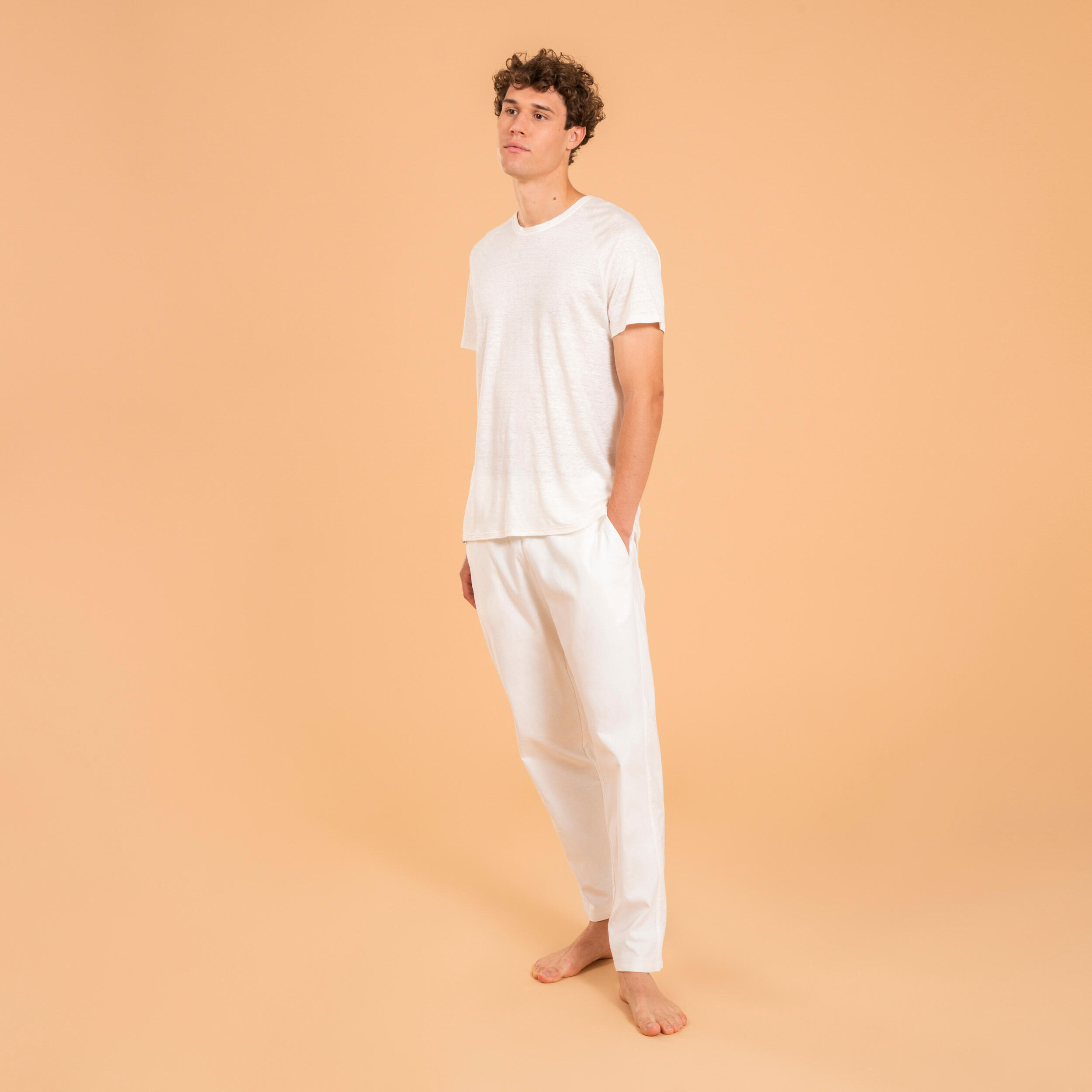 PANTALON TOILE LIN COTON YOGA DOUX HOMME BLANC