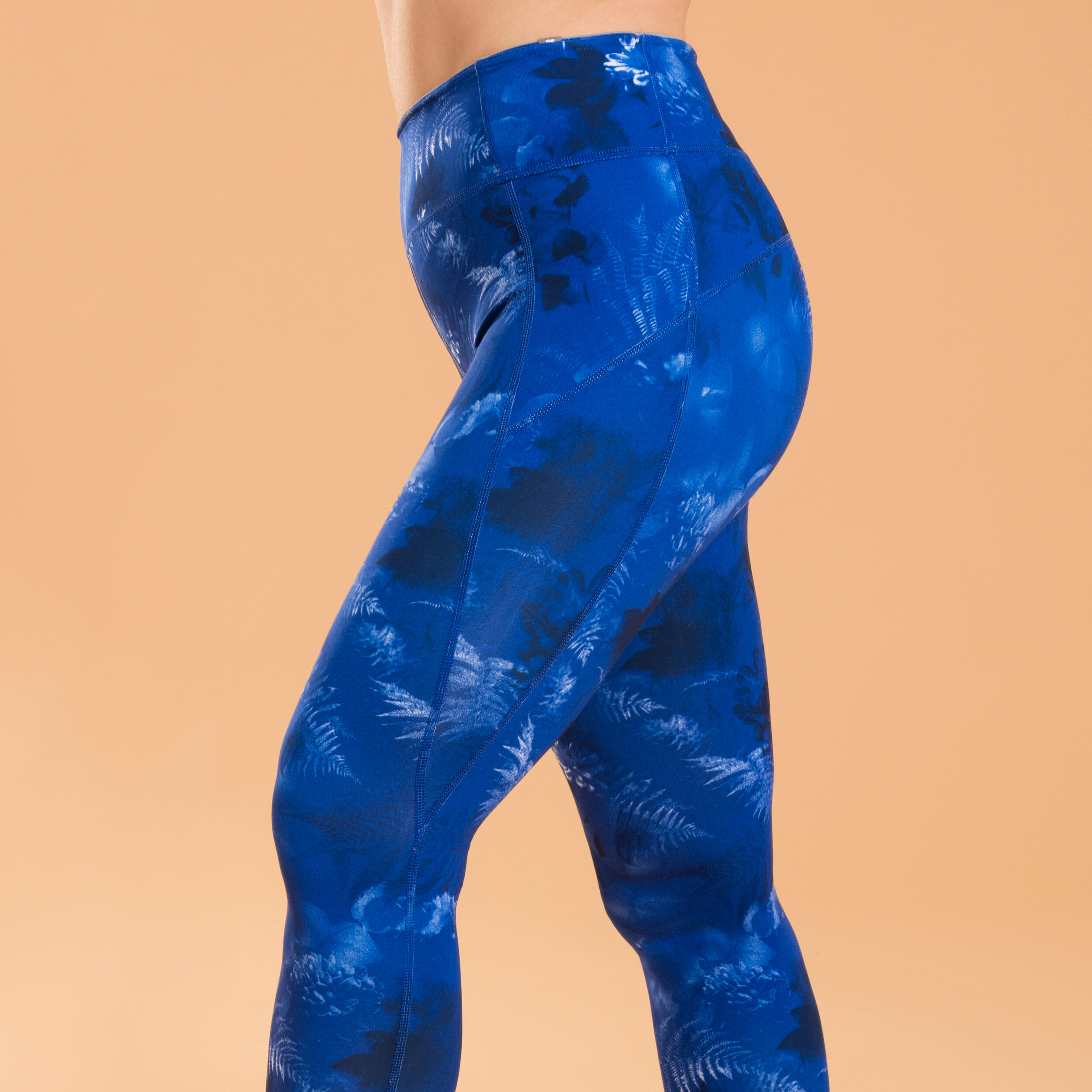 Decathlon | Leggings donna yoga vita alta traspiranti reversibili tinta unita-stampati blu |  Kimjaly