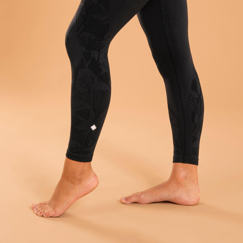 7/8-Leggings dynamisches Yoga Damen nahtlos - schwarz