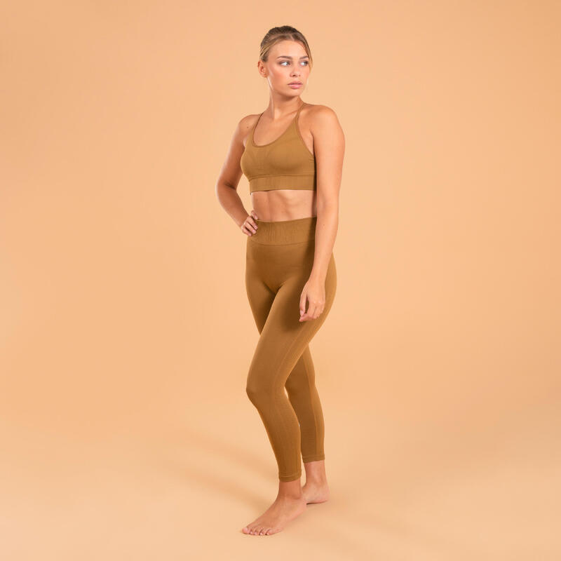Top donna yoga PREMIUM seamless sostegno leggero cammello AR8844