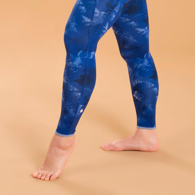 Leggings dynamisches Yoga Damen wendbar ‒ uni/blau bedruckt