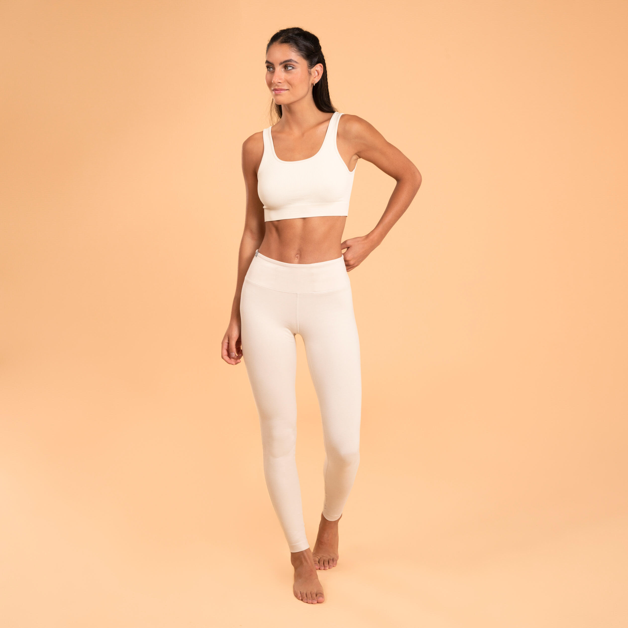 Women's Cotton Yoga Leggings - Beige 4/5
