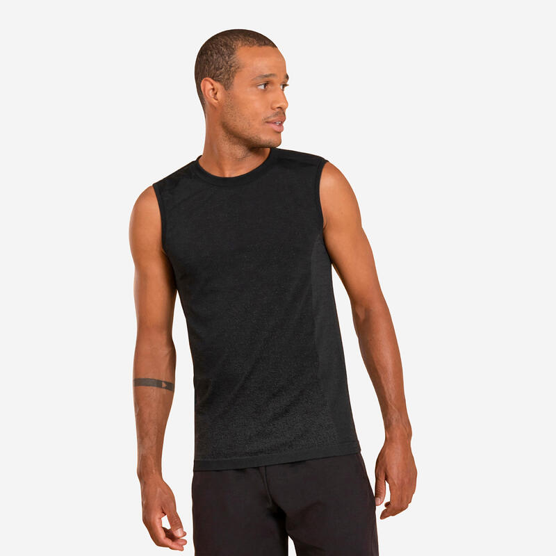 Camiseta pilates y yoga seamless sin mangas Kimjaly Hombre negro