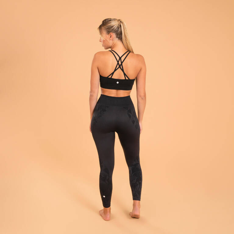 7/8 Seamless Dynamic Yoga Leggings - Black - Decathlon