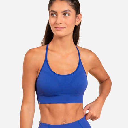 Kratka majica bez rukava za jogu bez šavova Premium ženska indigo plava