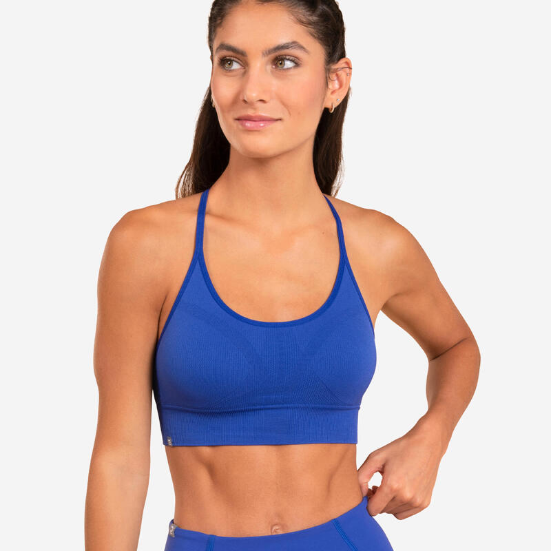 Top donna yoga PREMIUM seamless sostegno leggero blu