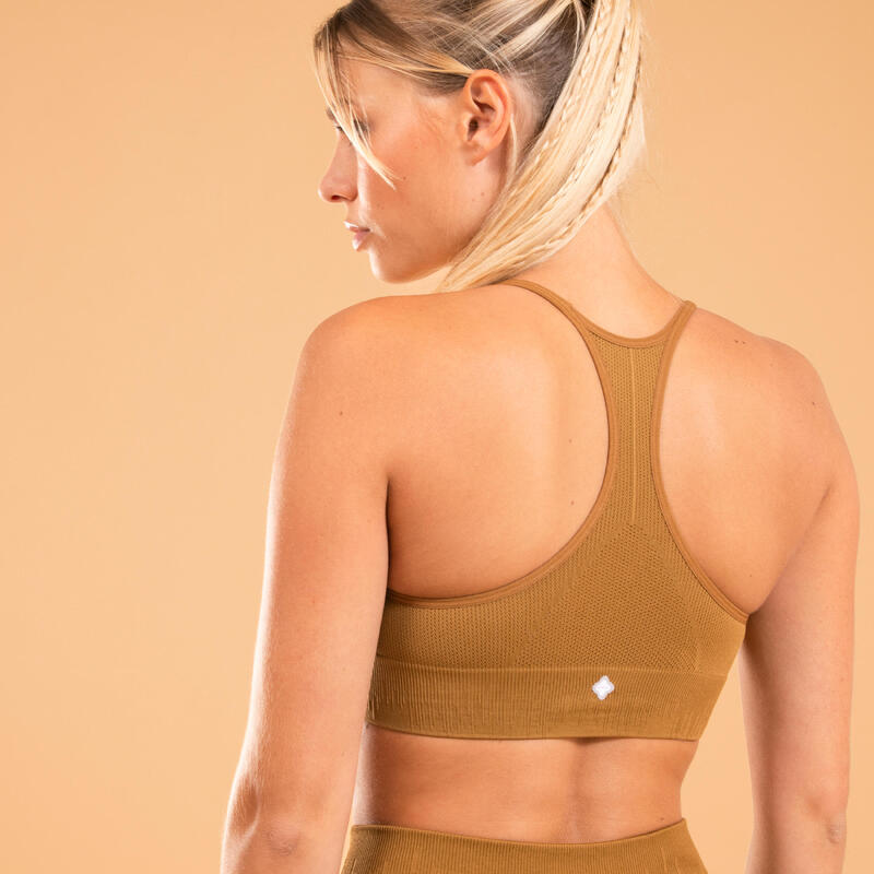 NAADLOZE SPORTBEHA VOOR YOGA PREMIUM CAMEL