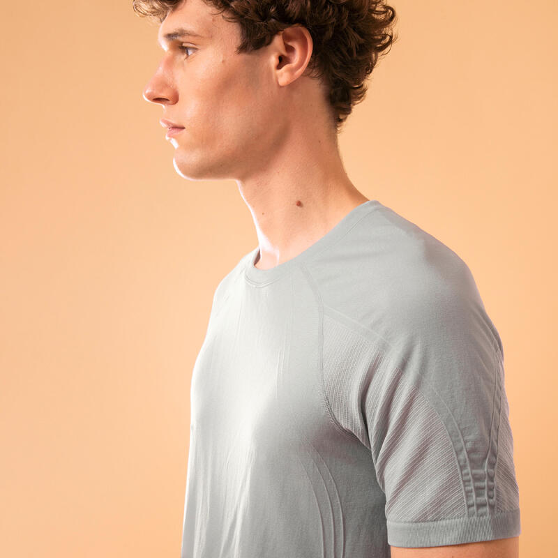 T-shirt uomo yoga slim misto cotone seamless grigio chiaro
