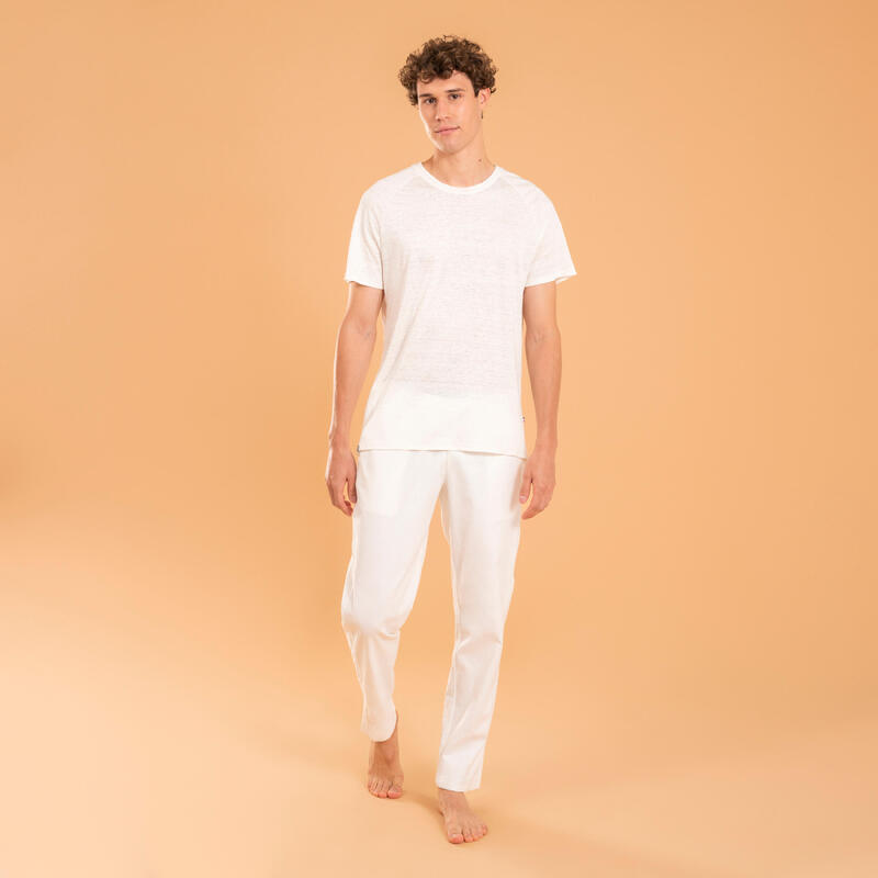 Pantalón Yoga Suave Hombre Blanco Tela Lino Algodón