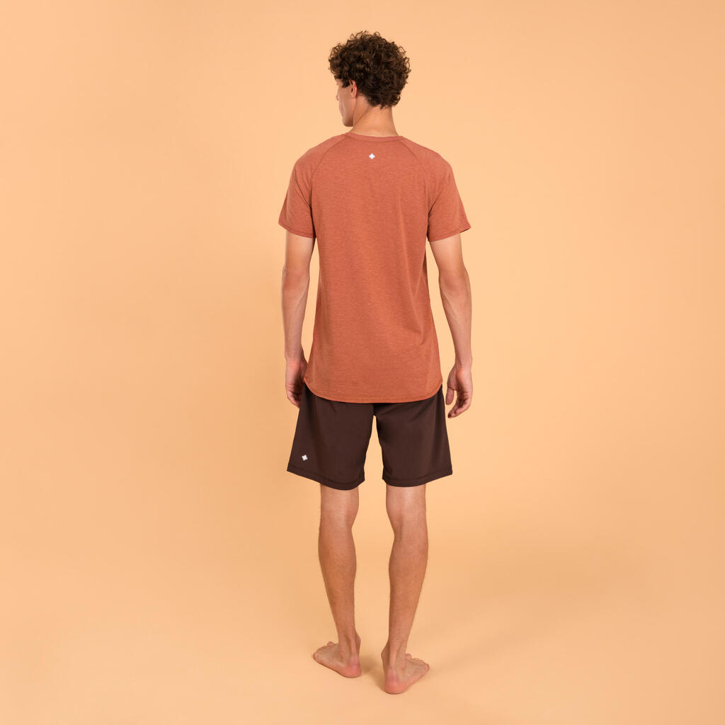 Vīriešu dabīga auduma maigās jogas T krekls ar īsām piedurknēm, terakotas